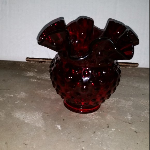 Fenton Ruby Red Ruffled Hobnail Vase 4-1/4" tall - Picture 1 of 3